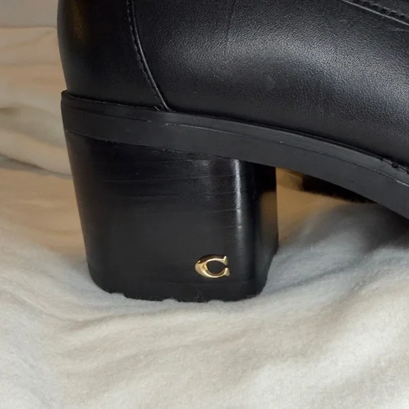 Coach Black Lug-Sole Penny Loafers with Block Heel - Picture 5 of 11